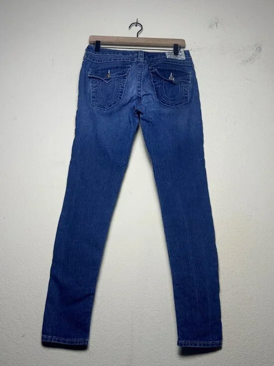 True Religion Women 30 Denim Blue Jean Pant USA Made Legging Tapered Slim Y2K - Picture 3 of 16